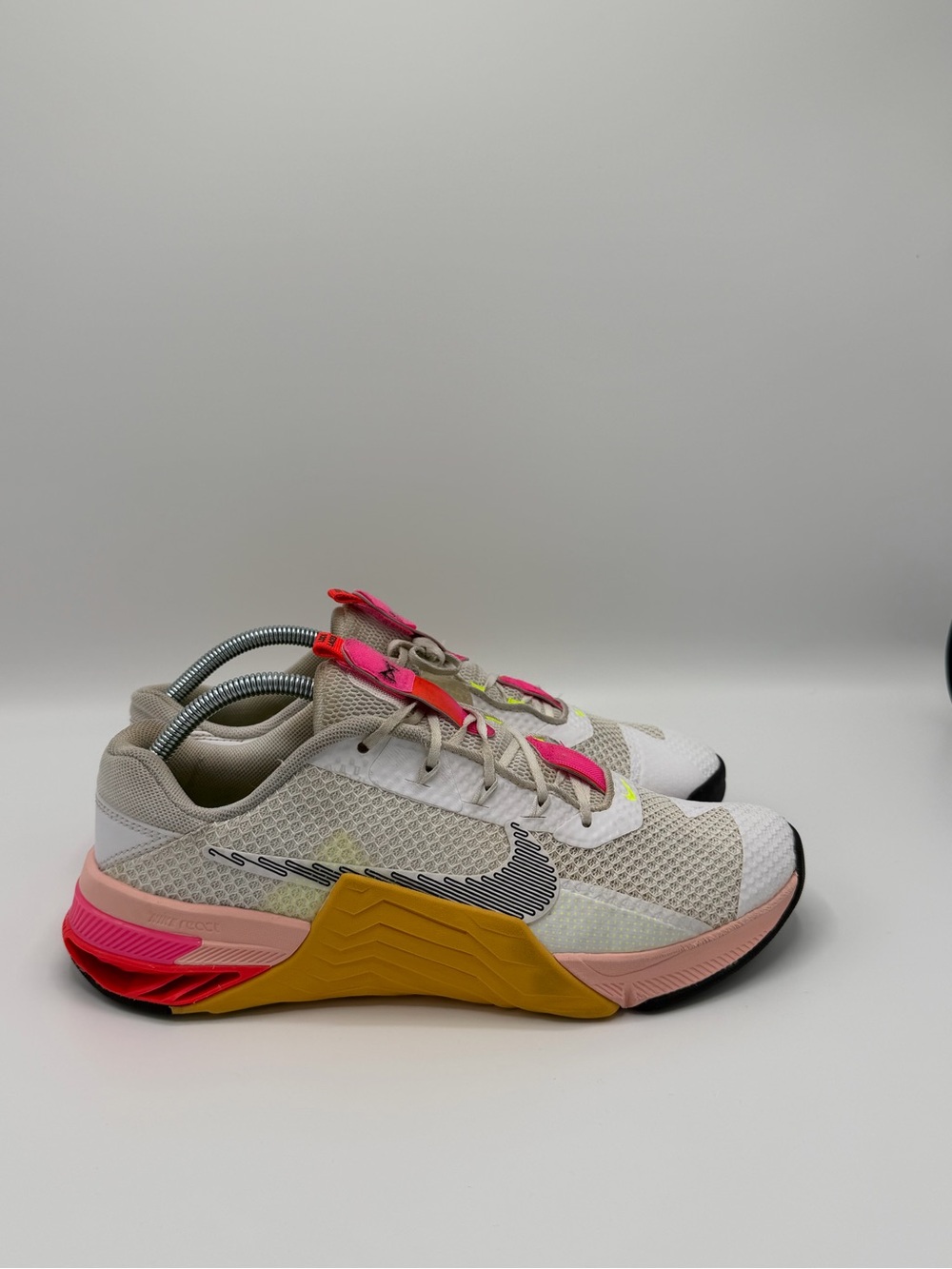 Nike Women’s White Mesh Sneakers with Pink & Yellow Accents
